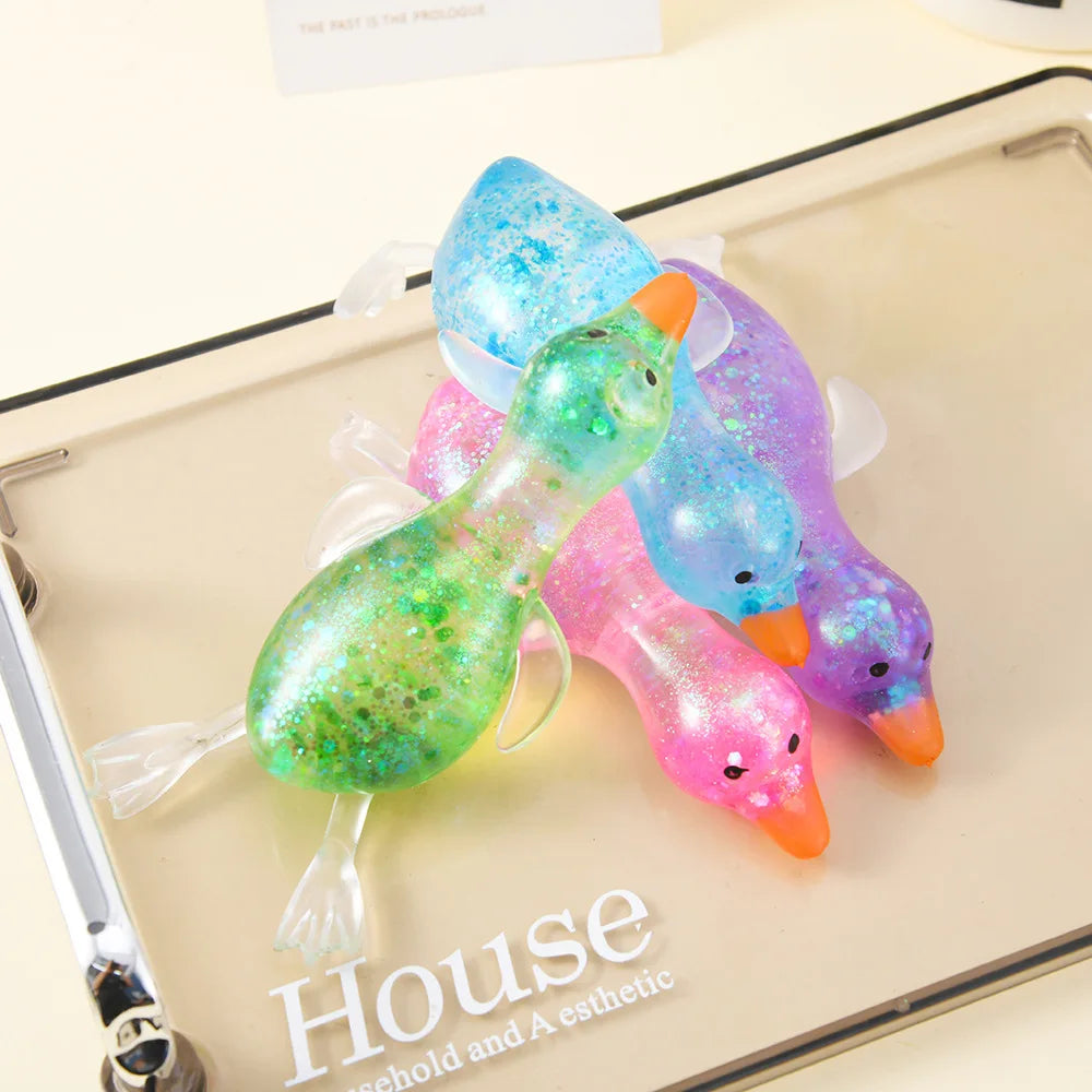 Glitter Aurora Duck Squeeze Toy Maltose Filled Stress Relief Squishy Toy Fidget Sensory Toy Kids and Adults Anxiety Relief Gift