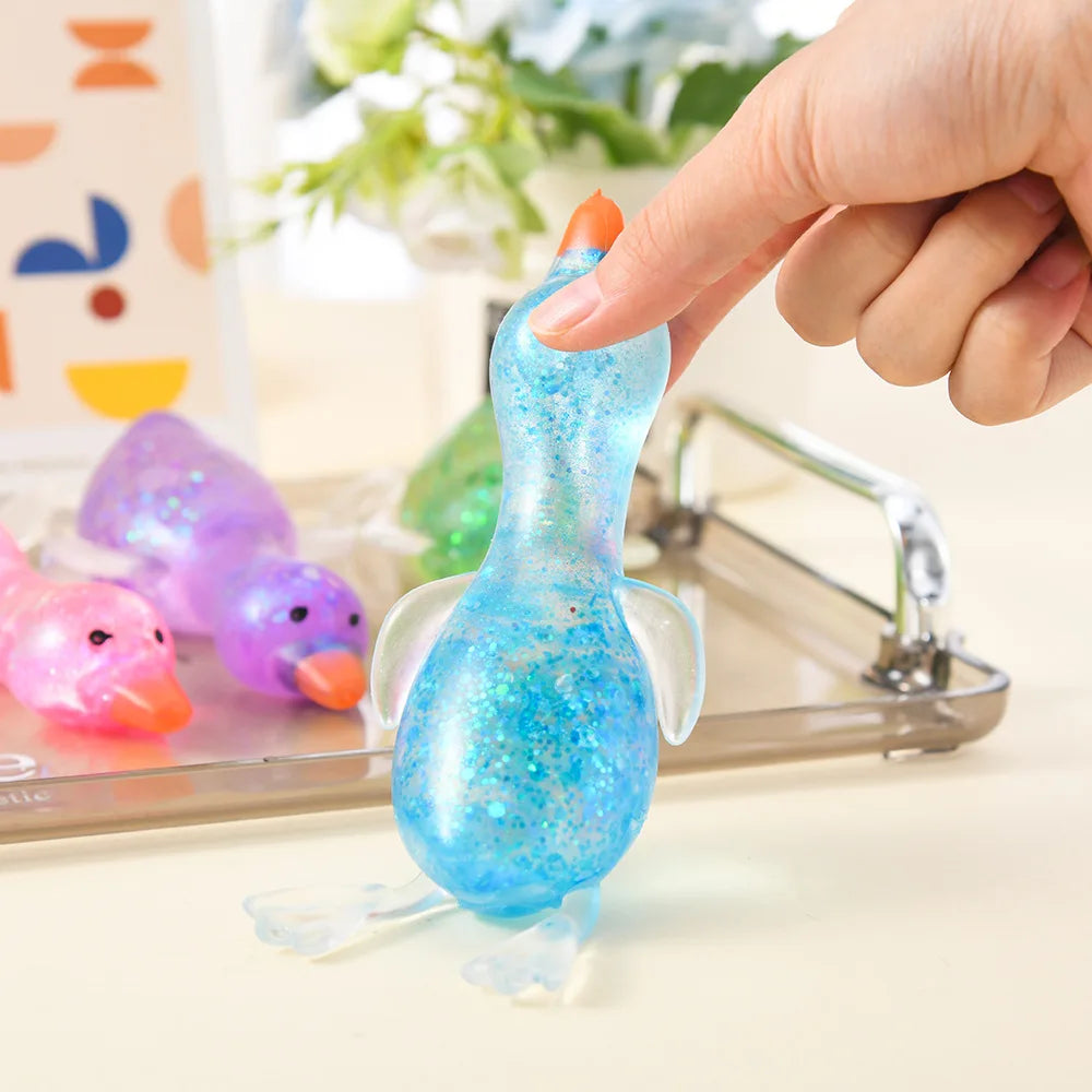 Glitter Aurora Duck Squeeze Toy Maltose Filled Stress Relief Squishy Toy Fidget Sensory Toy Kids and Adults Anxiety Relief Gift