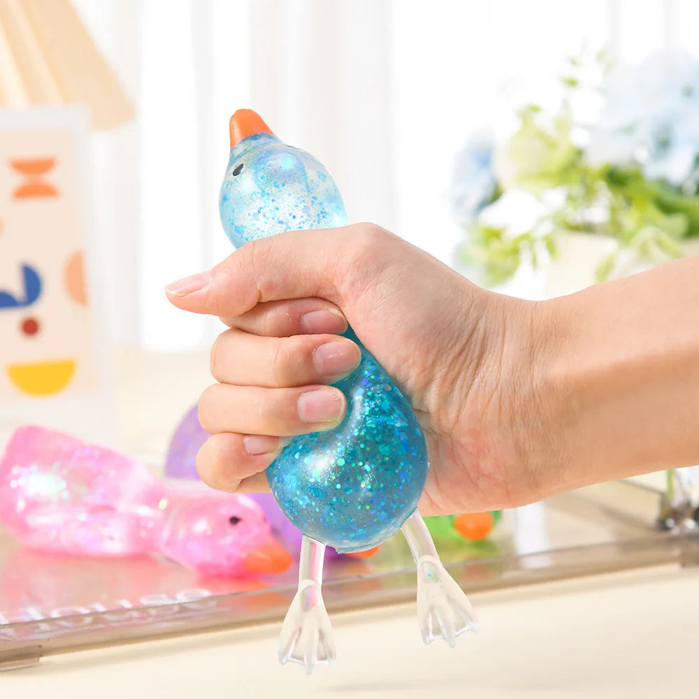 Glitter Aurora Duck Squeeze Toy Maltose Filled Stress Relief Squishy Toy Fidget Sensory Toy Kids and Adults Anxiety Relief Gift