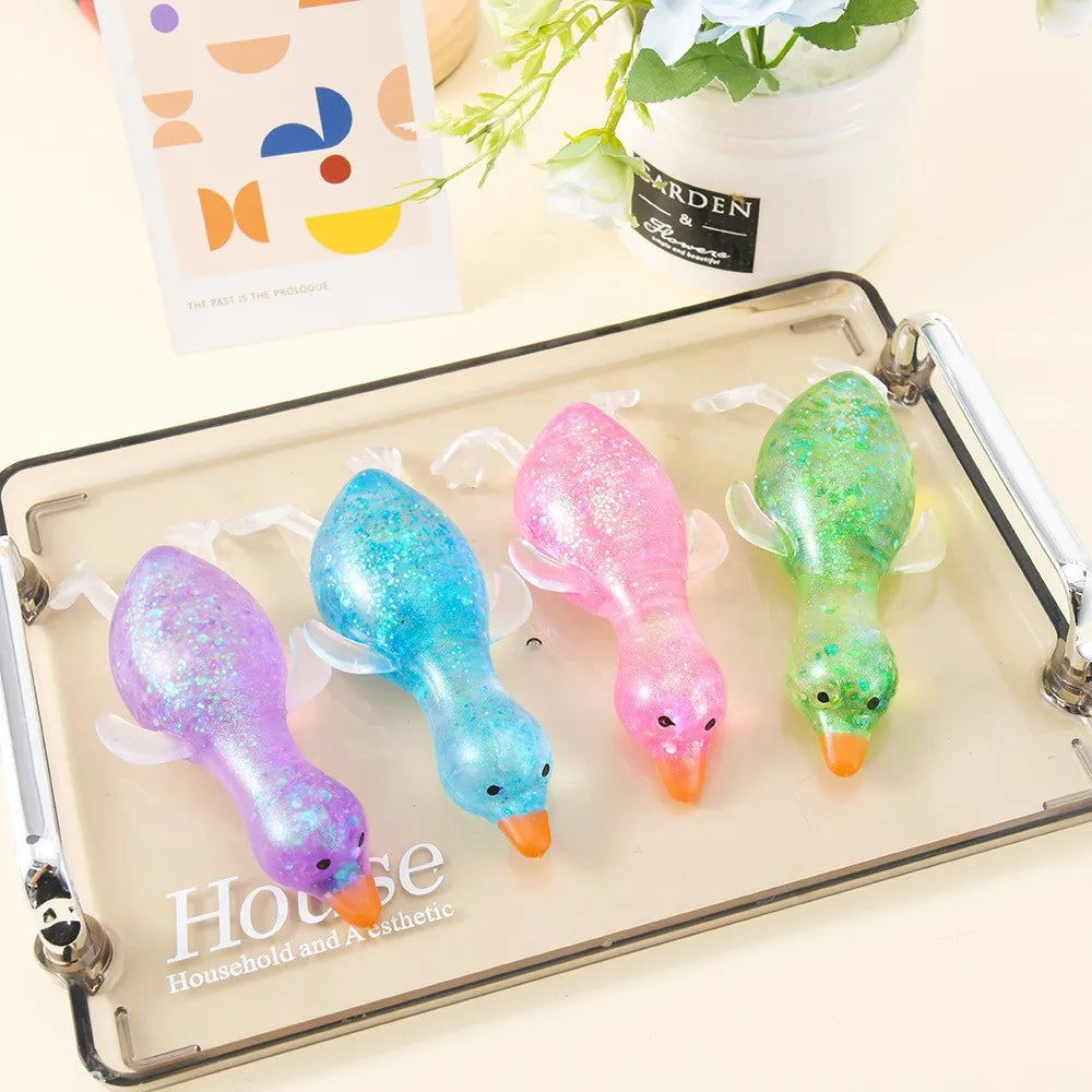 Glitter Aurora Duck Squeeze Toy Maltose Filled Stress Relief Squishy Toy Fidget Sensory Toy Kids and Adults Anxiety Relief Gift
